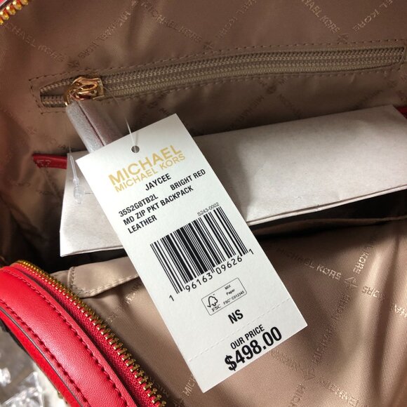 New Michael Kors Jaycee Medium Backpack Bright Red/Gold - Picture 7 of 7